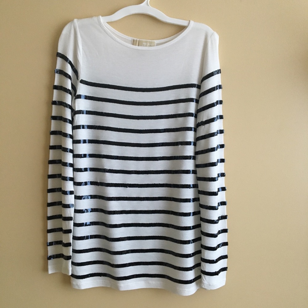 Michael Kors Striped Top, Sequin Stripes, Long Sleeves, XXS